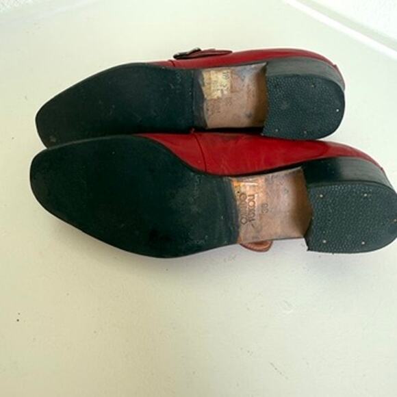 Osvaldo Pericoli Buckle Heels Red Leather Slip On Western 38 Italy Vintage 7.5 - Picture 4 of 6
